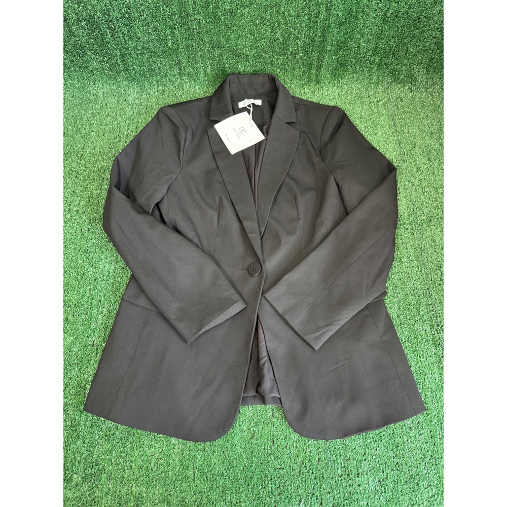 Cicy Bell Womens Black Single Button Notched Lapel Blazer Jacket
